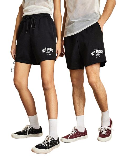 

1pc letter graphic drawstring waist shorts f7jp#, White;black