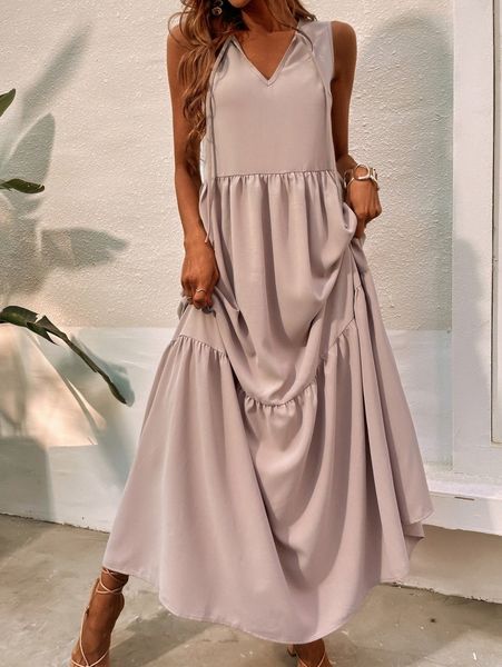 

tie front ruffle hem maxi dress r1py#, Black;gray