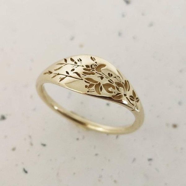 Обручальные кольца элегантная женщина мода золотой цвет резной цветочный кольцо красивое принцесса невеста обручась для женщин ювелирные изделия Rita22