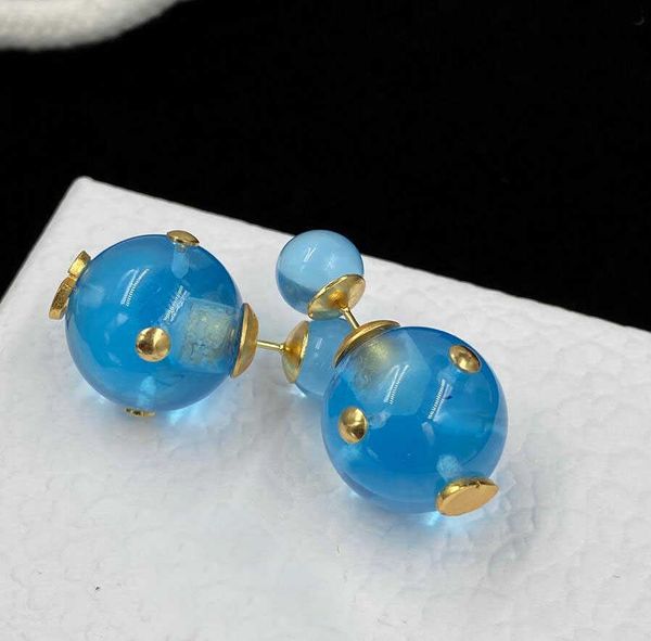 

retro designer blue round ball earring stud fashion earrings bijoux for womens lady party wedding lovers gift jewelry with box, Golden;silver