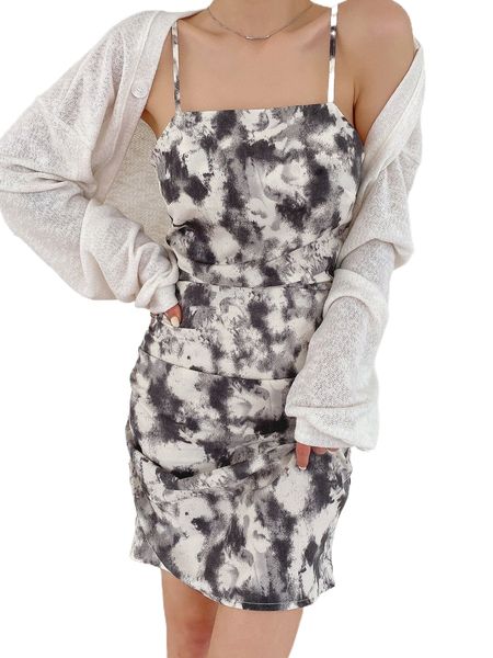 

dazy tie dye ruched cami dress f3dk#, Black;gray
