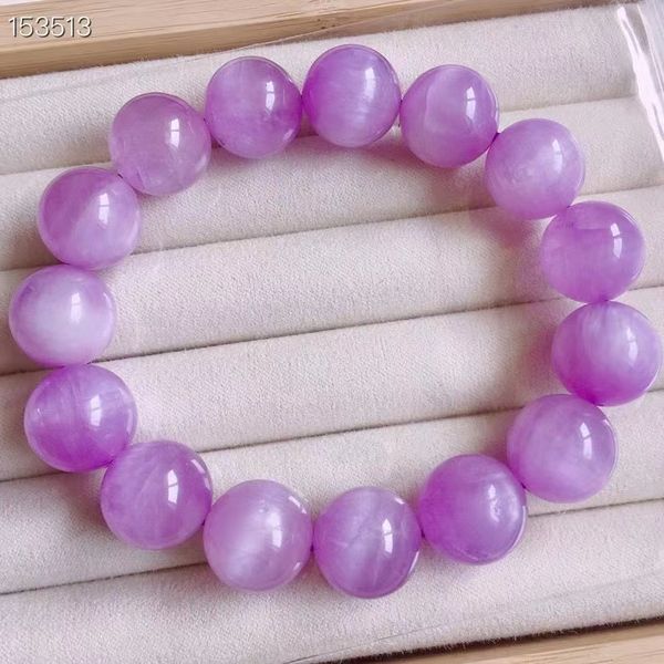 

genuine natural purple kunzite clear round beads bracelet 14.4mm cat eye crystal women men kunzite bracelet aaaaaa, Silver