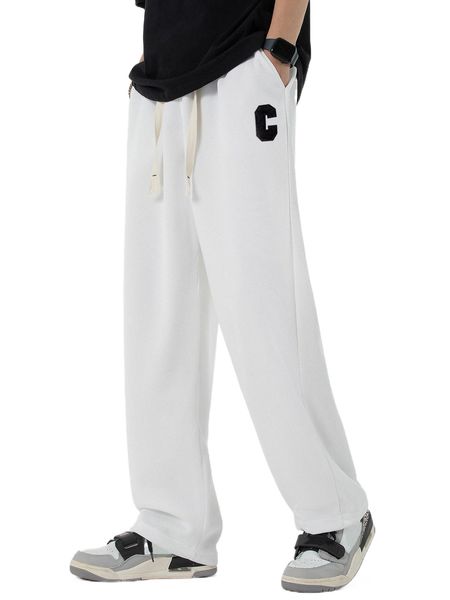 

men letter patched detail drawstring waist pants e9gx#, Black