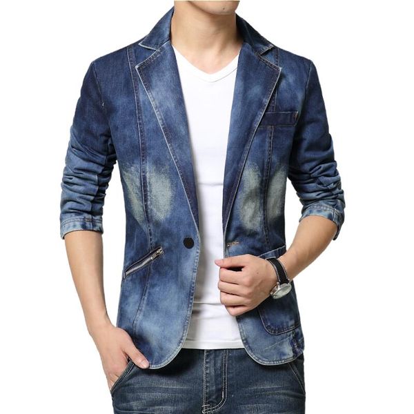 Giacche da uomo Giacca da uomo in denim Abito da uomo oversize Moda cotone Vintage 4XL Cappotto blu Giacca da uomo Blazer da cowboy Cappotto da uomo