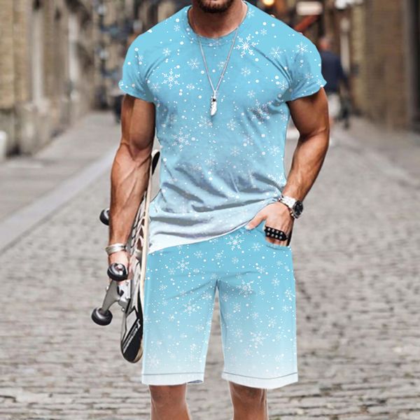 

men's t-shirt set winter snowflake pattern beach fashion hip-hop casual o neck harajuku 3d printed street short sleeve 220624, Gray