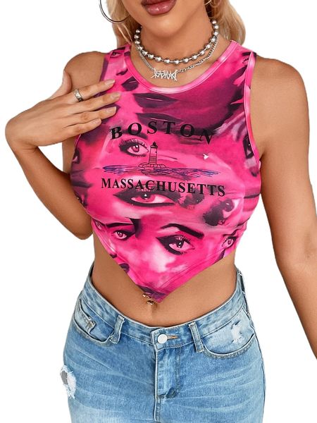 

letter & figure graphic hanky hem tank x7vz#, White