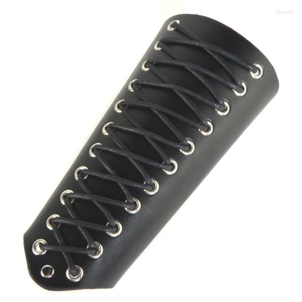 Brazalete 1 paquete de cuero de imitación negro marrón Punk ancho Bracer Wrap muñequera personaje rendimiento Props brazo armadura brazalete para hombres brazalete Kent22