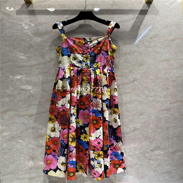 

2022 women summer vest long dress dresses with garden print female designer dresses sleeveless tee clothing, Black