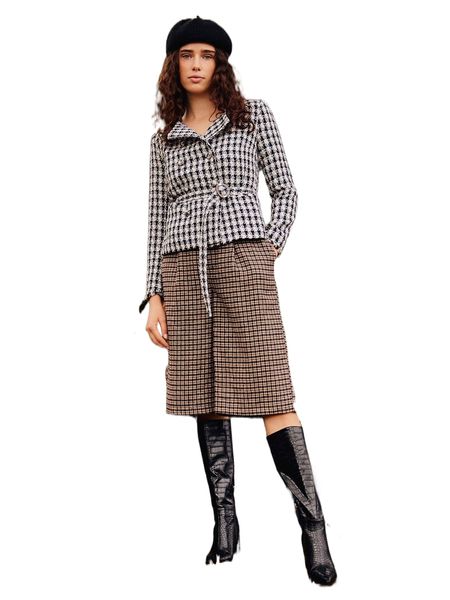 

motf premium tweed structured belted overcoat k23t#, Black