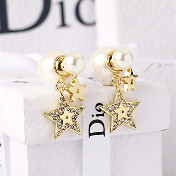 

shop 80% off clearance new size pearl star studded earrings female five pointed fashion simple high version ear accessories, Golden