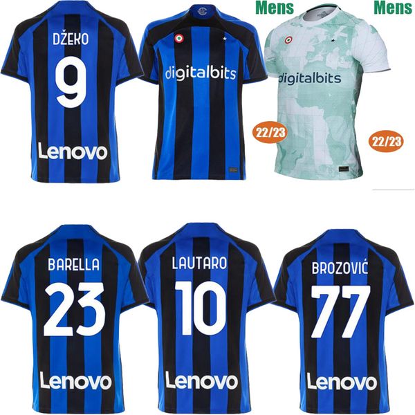 

22 23 lukaku soccer jerseys inter dzeko lautaro 2022 2023 brozovic calhanoglu alexis j.correa barella milan football shirt uniforms mens jer, Black;yellow