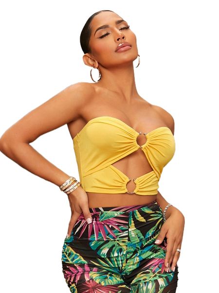 

u-ring cut out crop tube 13ms#, White