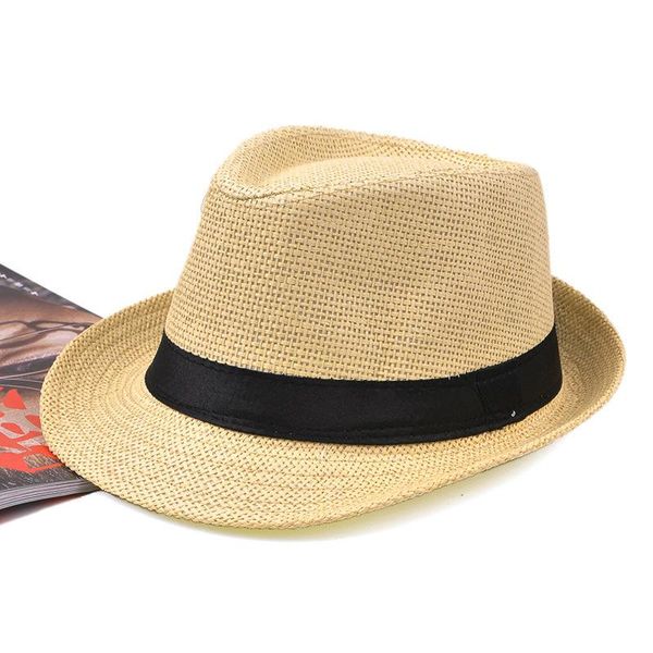 

7 colors fashion hat men women summer sun beach grass braid fedora trilby wide brim straw cap panama ys222, Blue;gray
