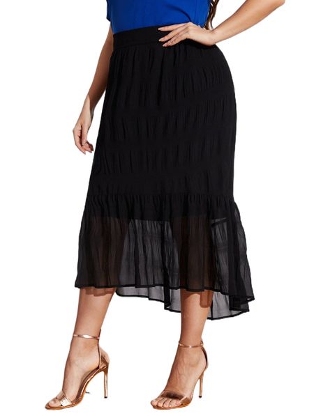 

plus high low ruffle hem skirt b1e1#, Black