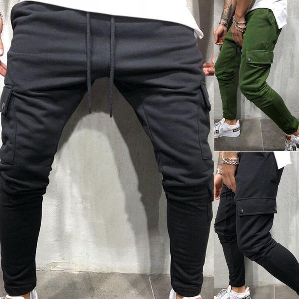 Pantaloni maschili maschili slim cola slip bocce bottoms tasche solide allenamento fitness skinny jogger pista sudore