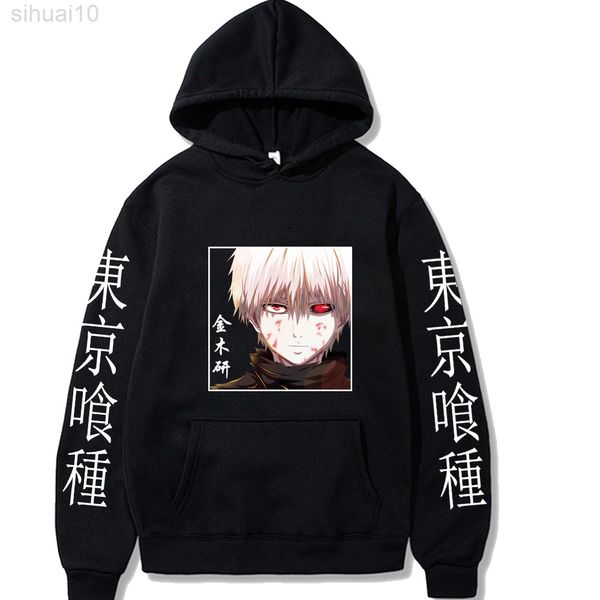 Anime Tokyo Ghoul Sweaters Tops Capuz de manga comprida pano masculino L220730