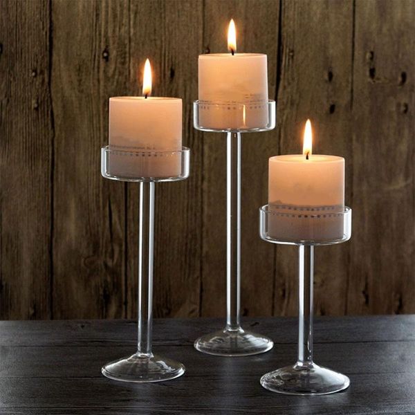 Titulares de velas Titular de vidro alto transparente Candlestick Stand Table CenterPieceCandle