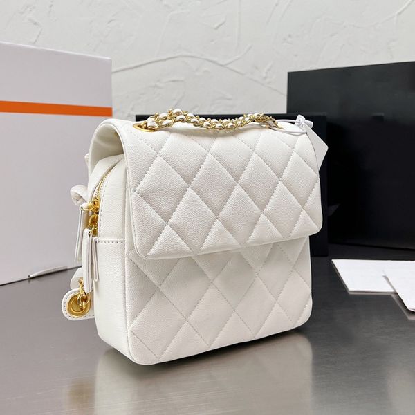 

2022 spring caviar leather calfskin black white backpack bags gold metal chain strap mini flap quilted crossbody shoulder travel boy girls d