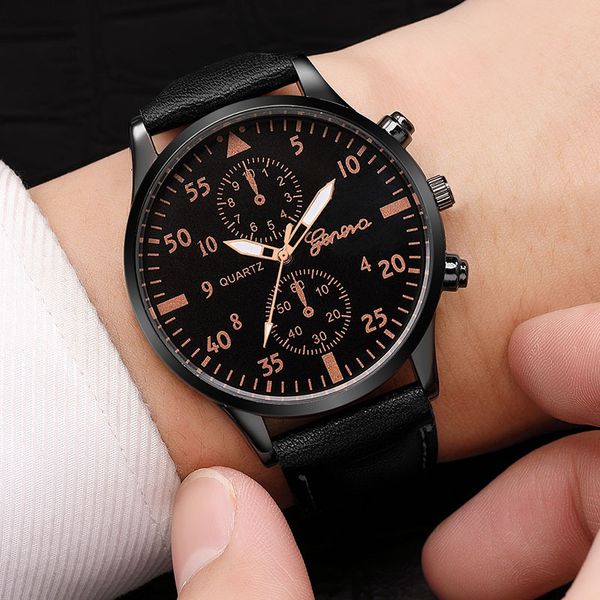 

geneva new mens watch business casual style men wristwatch foreign trade watches, Slivery;brown