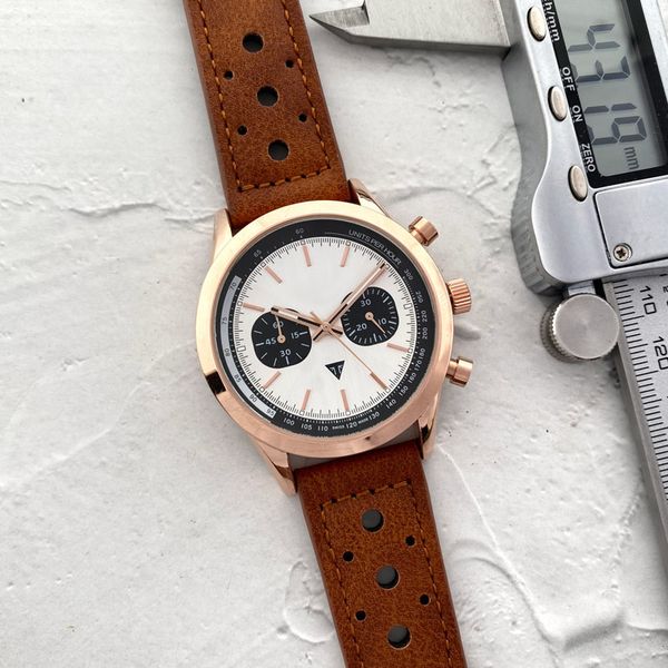 

casual luxury mens watch brand designer chronograph men watches leather strap gold wristwatches for men's christmas birthday father, Slivery;brown