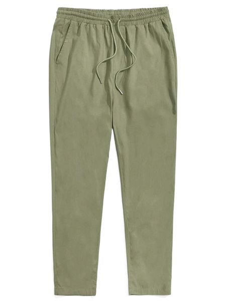 

men solid drawstring waist pants g3ca#, Black