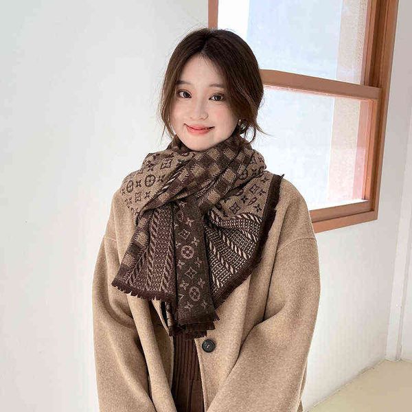 

four leaf grass scarf female winter korean cashmere tassel shawl thickened cold proof warm, Blue;gray
