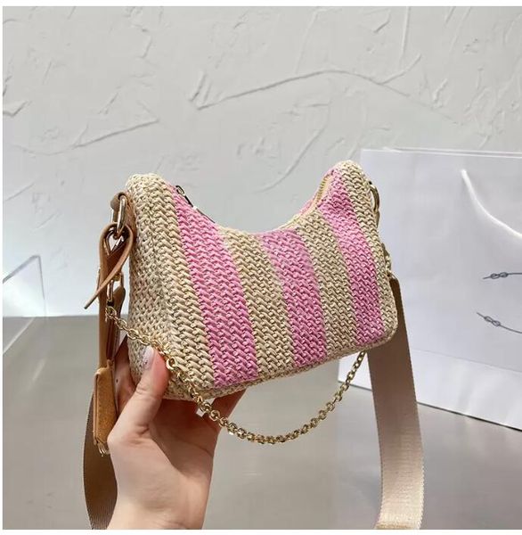 

summer straw bag hobo designer shoulder crossbody bags ladies chain tote bag composite handbag with coin purse woman handbags chest pack lad