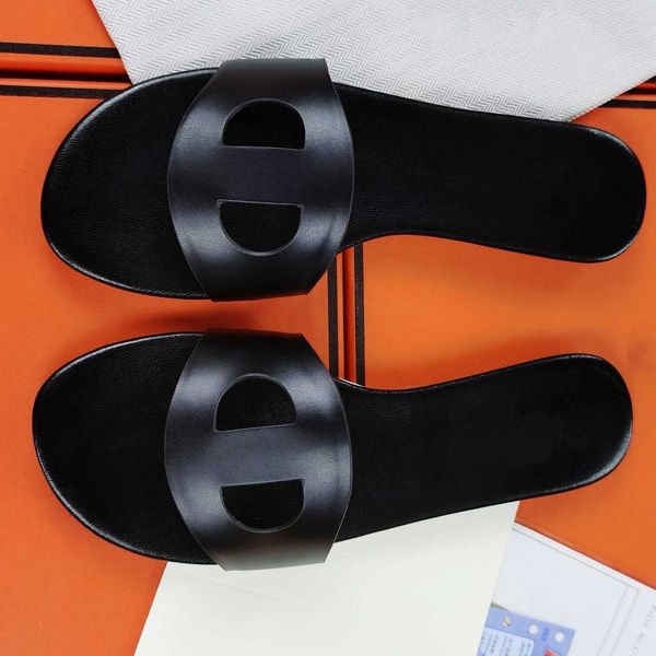 

2022 leather shoes orange classic sandals ladies summer flat slipper outdoor beach woman flip flops for 35-41 mjkkj001, Black