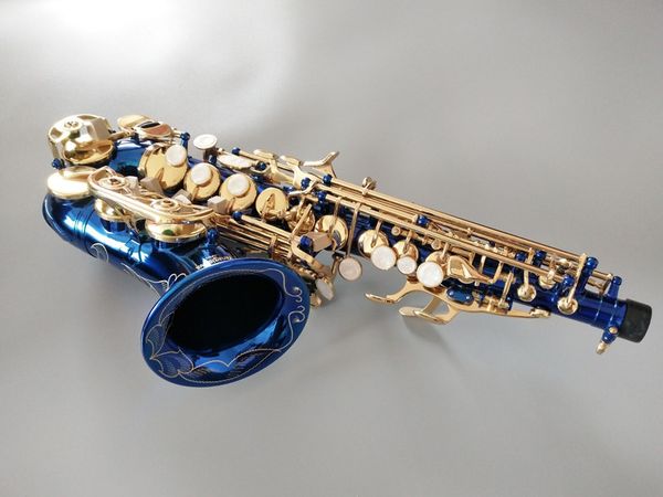 

new blue curved soprano saxophone b flat brass s-991sky black gold sax with mouthpiece case