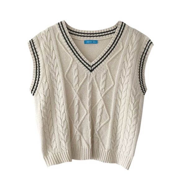 

2 colors korean preppy style vneck color patchwork v neck vest sweaters womens knitted sweaters c9296 200924, White;black