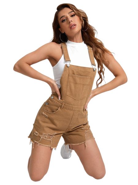 

ripped raw cut denim overall romper without n9em#, Black;white