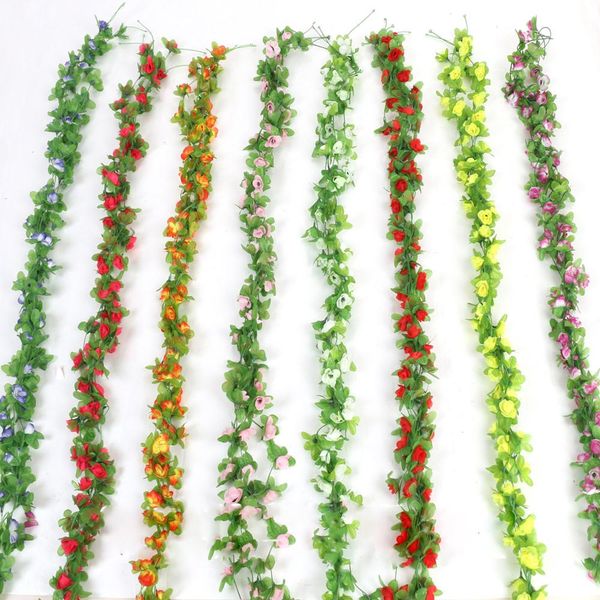 2.3M40 Flor Head Artificial Rose Flower Vine Wreath Wedding Arch Decoração