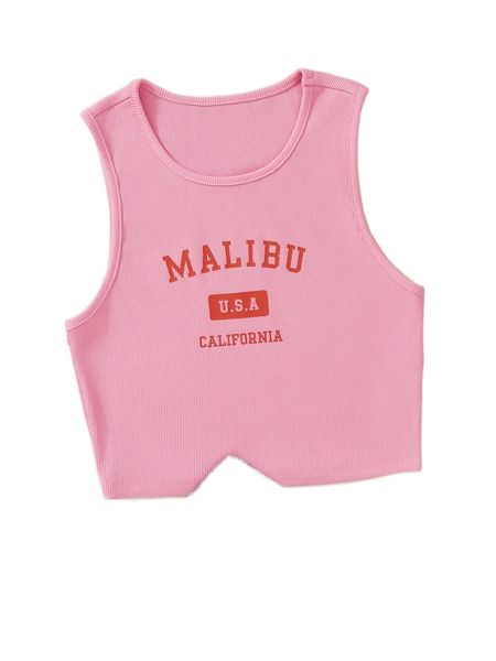 

letter graphic ribbed knit tank n83p#, White