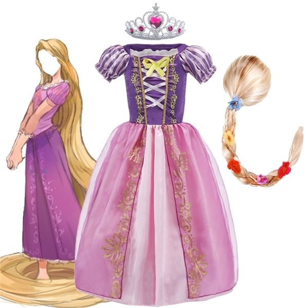 Meninas Rapunzel Vestido Crianças Verão Princesa Traje Tangled Dress Up Crianças Halloween Roupas para Festa de Natal 2-10 Anos 220521