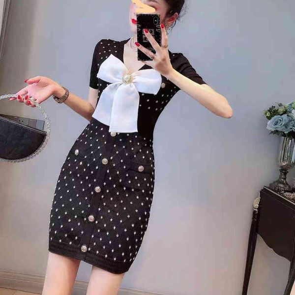 

casual dresses summer style small fragrance man bowknot waist bag hip knitted dress dalang knitting, Black;gray