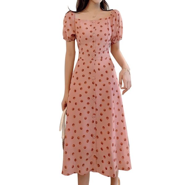 

s3xl polka dot dress women summer french sweet midlength floral dress short sleeve dress female plus size vestidos 210412, Black;gray