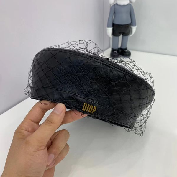 

women berets hat pu mesh princess hat luxury letter autunm winter street designer hats men, Blue;gray