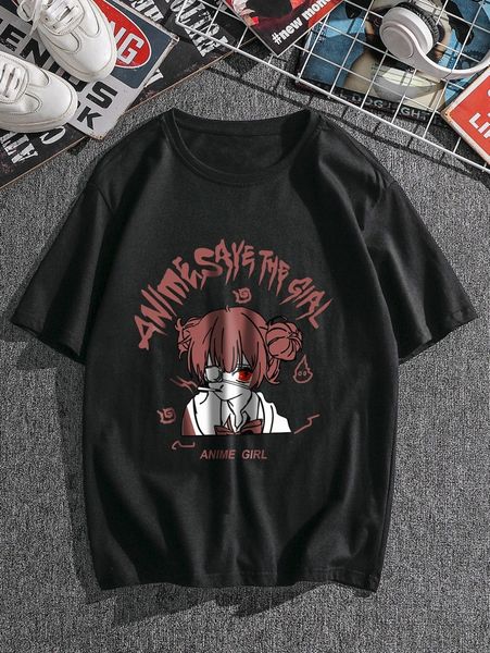 

men letter & cartoon graphic tee k9al#, White;black