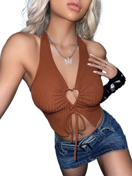 

heart ring detail tie front halter a4cd#, White