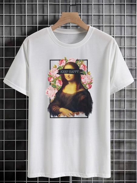 

men slogan & figure graphic tee 15hs#, White;black