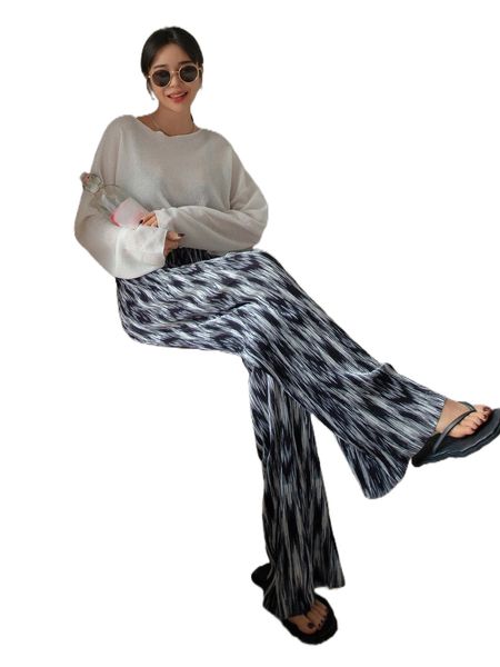 

dazy high waist brush print plisse pants b3cb#, Black;white