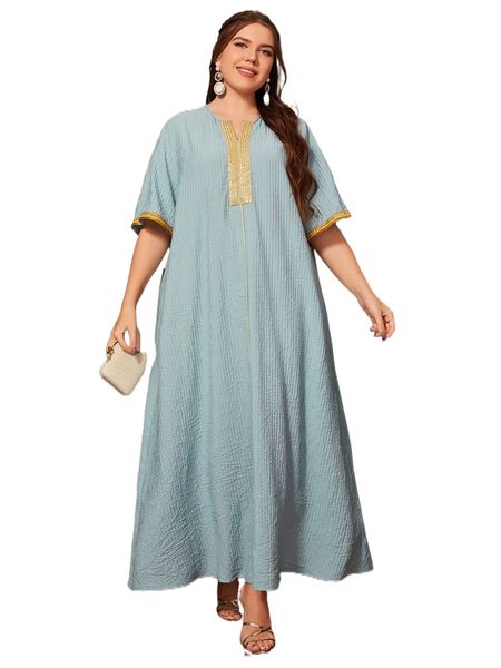 

plus contrast panel notched neckline batwing sleeve dress p3cc#, Black