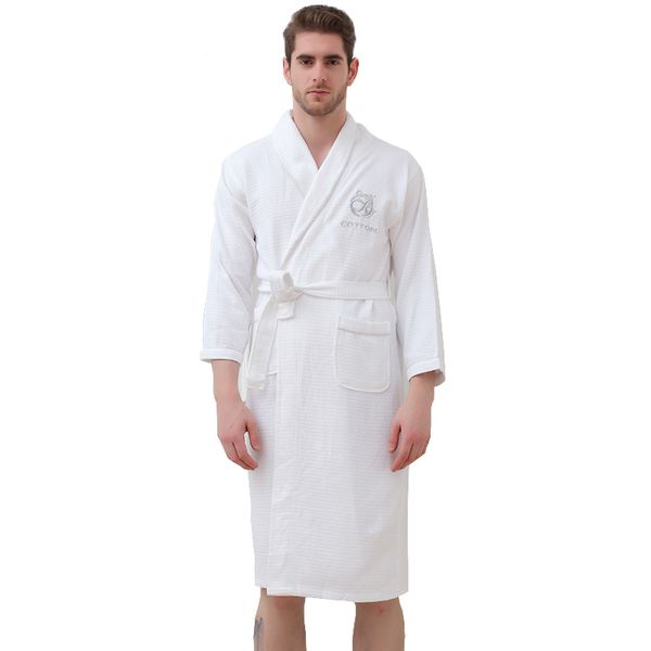 

bath robe waffle men 100% cotton summer longsleeve mens sweat evaporate couples bath robes el spa robes dressing gown 201109, Black;brown