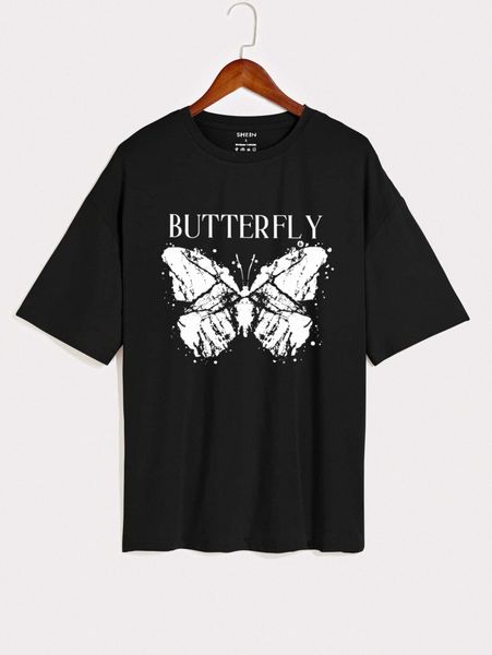 

butterfly & letter graphic oversized tee h8zh#, White