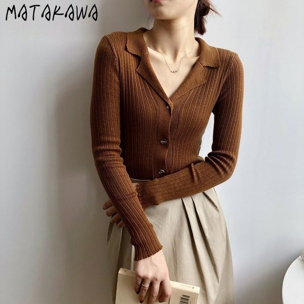 

solid color turndown collar sweater women longsleeved bottoming shirt slim knit cardigan sueter mujer 210506, White