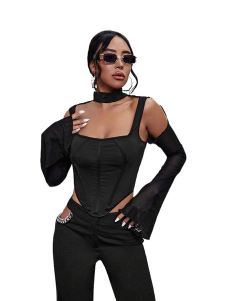 

solid cold shoulder asymmetrical hem crop tee e7ph#, White