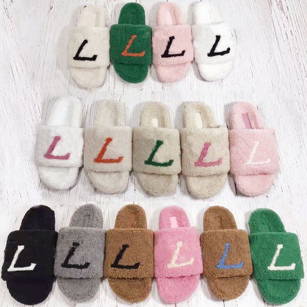 

level quality women wool slippers fashion soft fluffy furry slip-on flat soled home daily leisure shoes scuffs warm comfortable ladies desig, Black
