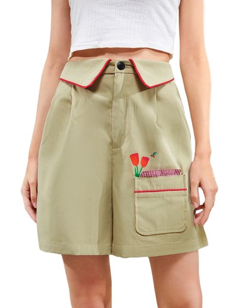 

x mec wasa high waist floral print patched pocket shorts j1ym#, White;black