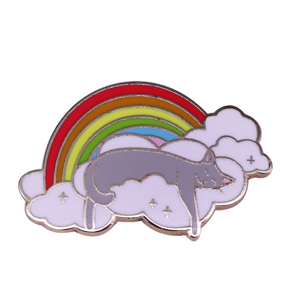 

rainbow cloud cat sleeping grey cat hard enamel brooch pins badge collar lapel pins alloy metal fashion jewelry accessories, Blue