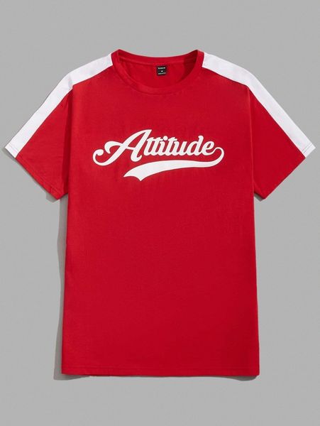 

men contrast side seam letter graphic tee p317#, White;black